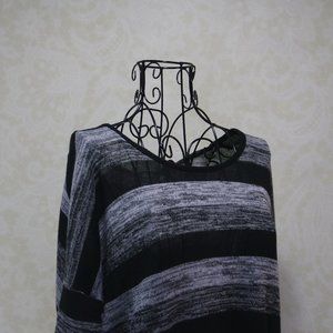 SOCIETY GIRL Black Grey Gray Stripes Button Accent Back 3/4 Sleeves Sweater Top